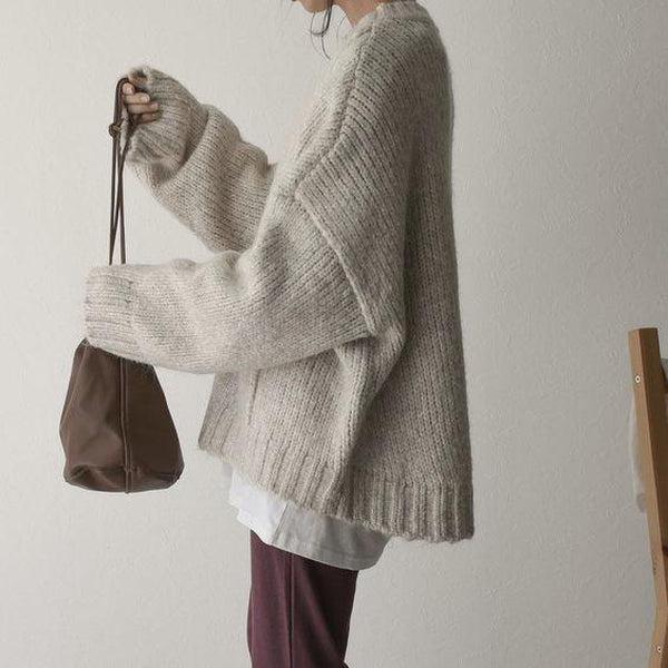 Oversized Elfenbensfarvet Sweater med Lomme foran Mia