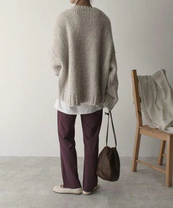 Oversized Elfenbensfarvet Sweater med Lomme foran Mia