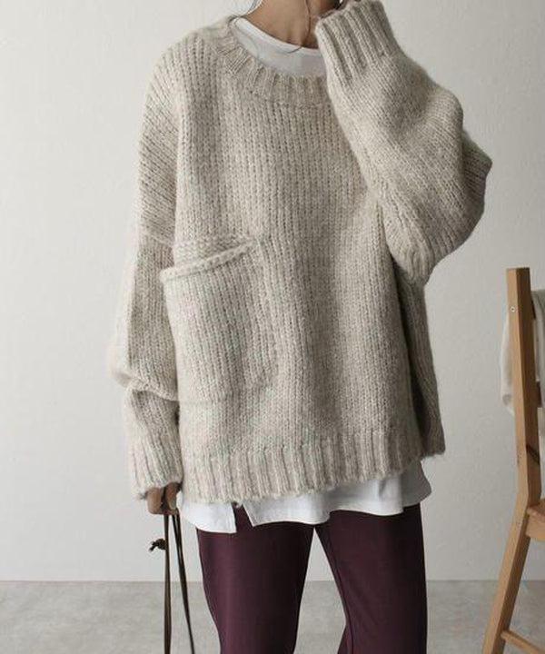 Oversized Elfenbensfarvet Sweater med Lomme foran Mia