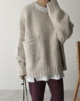 Oversized Elfenbensfarvet Sweater med Lomme foran Mia