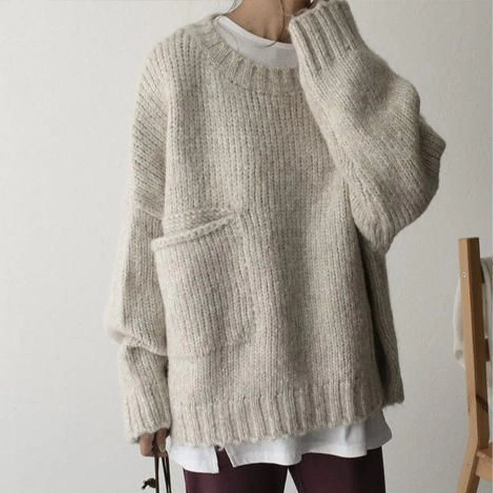 Oversized Ivory Pocket Front Sweater Mia